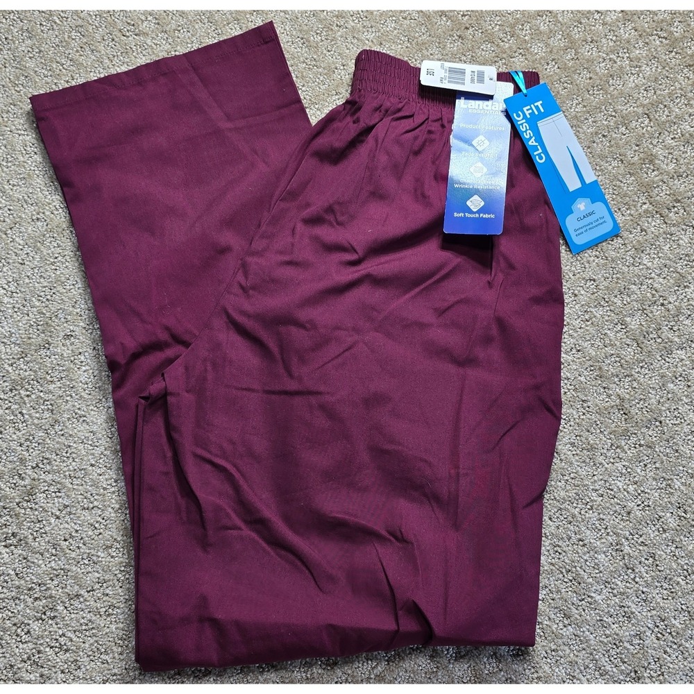 Landau Essentials Women's L Burgundy Scrub Pants Classic Fit Pull On Pockets NWT